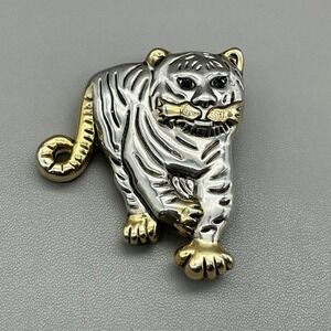 Best Brooch Women Silver Gold Tiger Animal Pin Pendant Vintage Two Tone 1.5 Inch